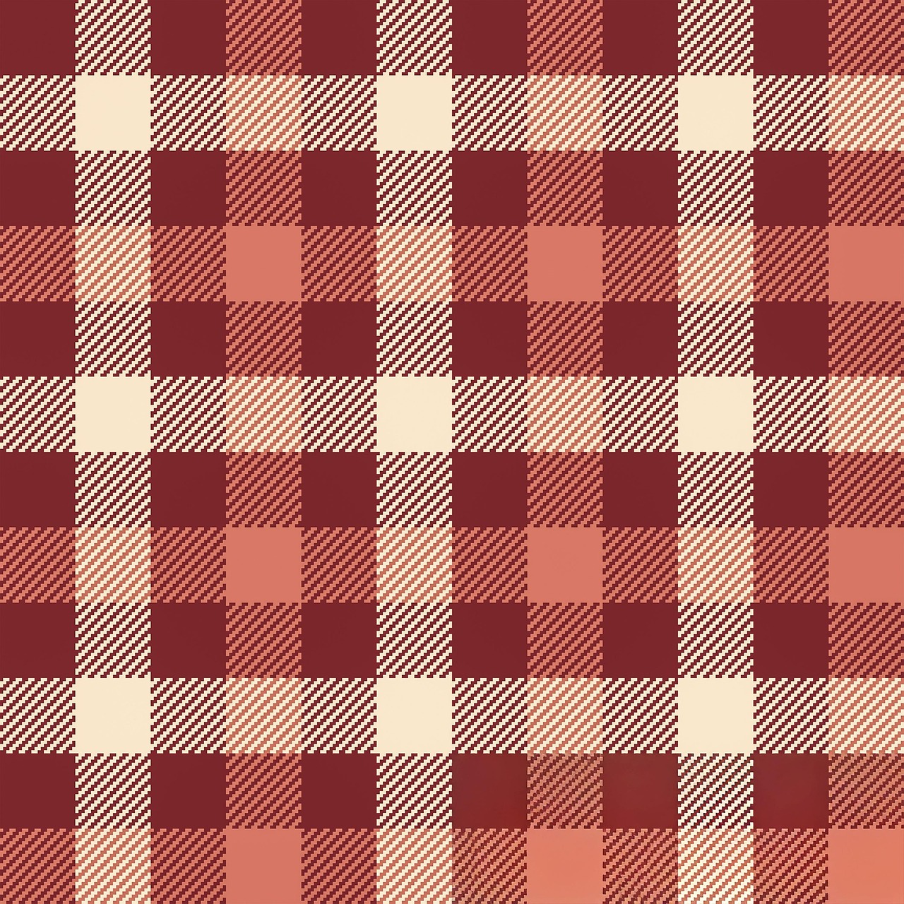 A close-up of a red and cream checkered plaid fabric pattern.
